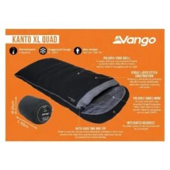 Vango Kanto XL Quad Deken Slaapzak Synthetisch Zwart -Buiten Kamperen 96988 vango kanto xl quad flare slaapzak